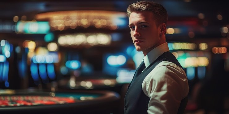 Studio live dealer Blackjack di bandar slot dengan antarmuka permainan